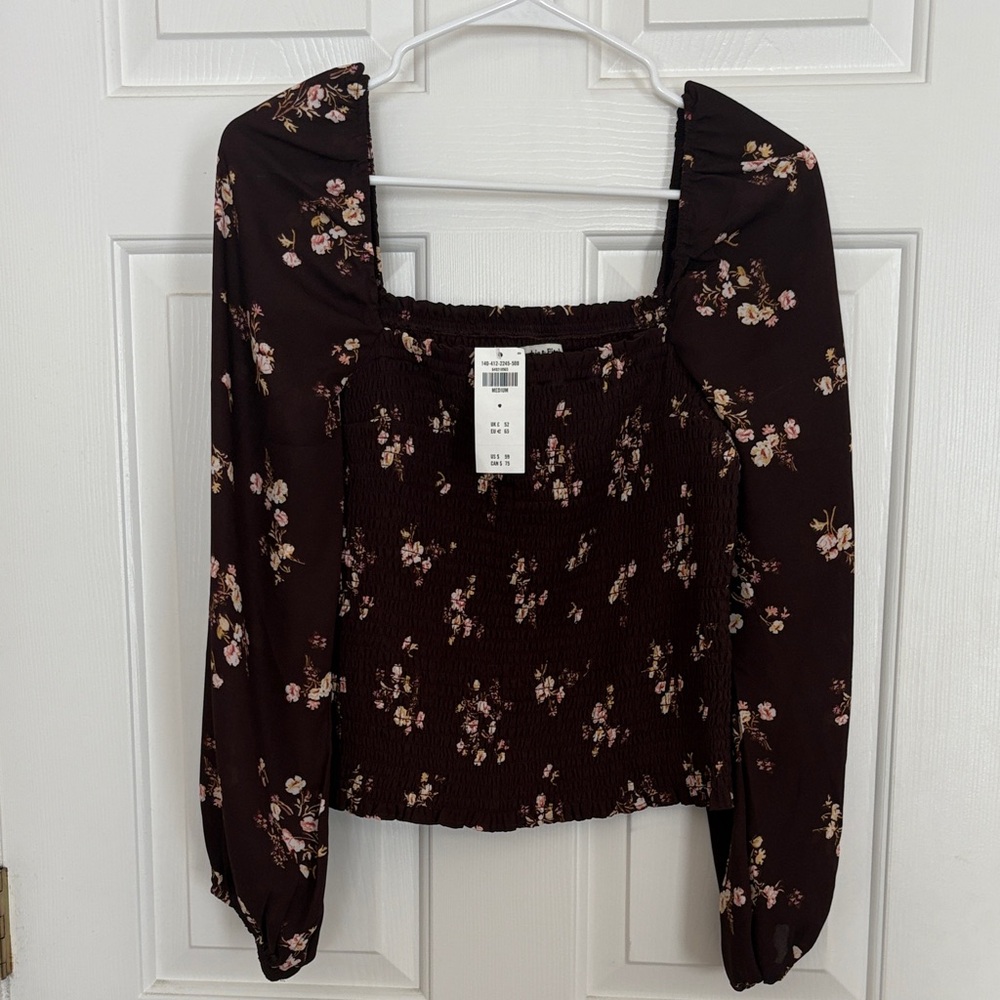 Abercrombie Floral Smocked Square Neck Top